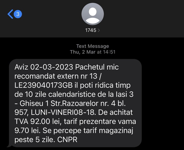 Mesaj Poșta Română - Cum cumpăr Anime?