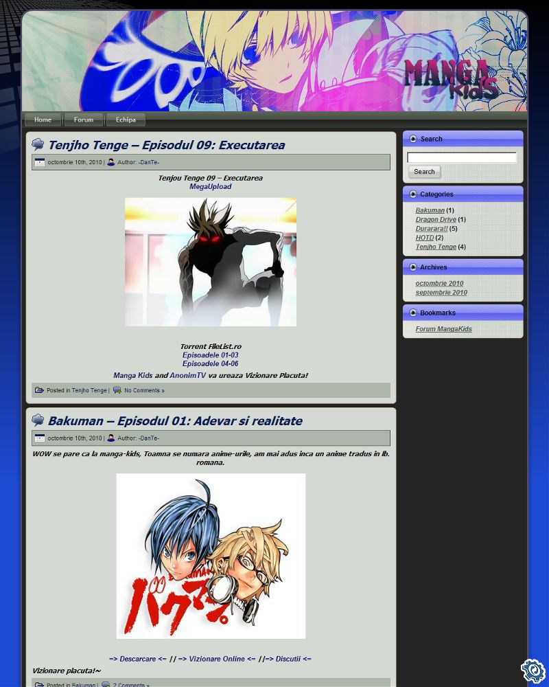 Prima versiunea Manga-Kids pe Wordpress